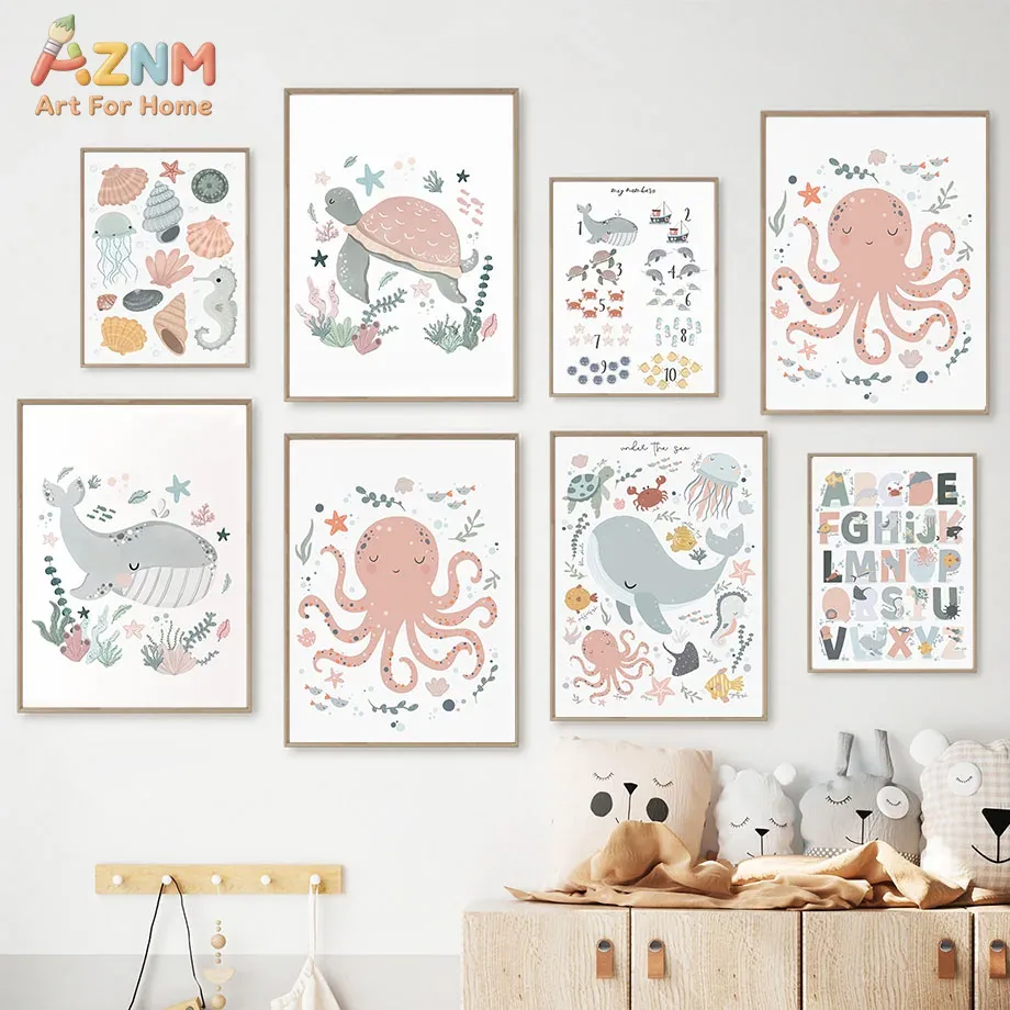 Kids Educational Poster - Настенный холст AZNM с изображением морских