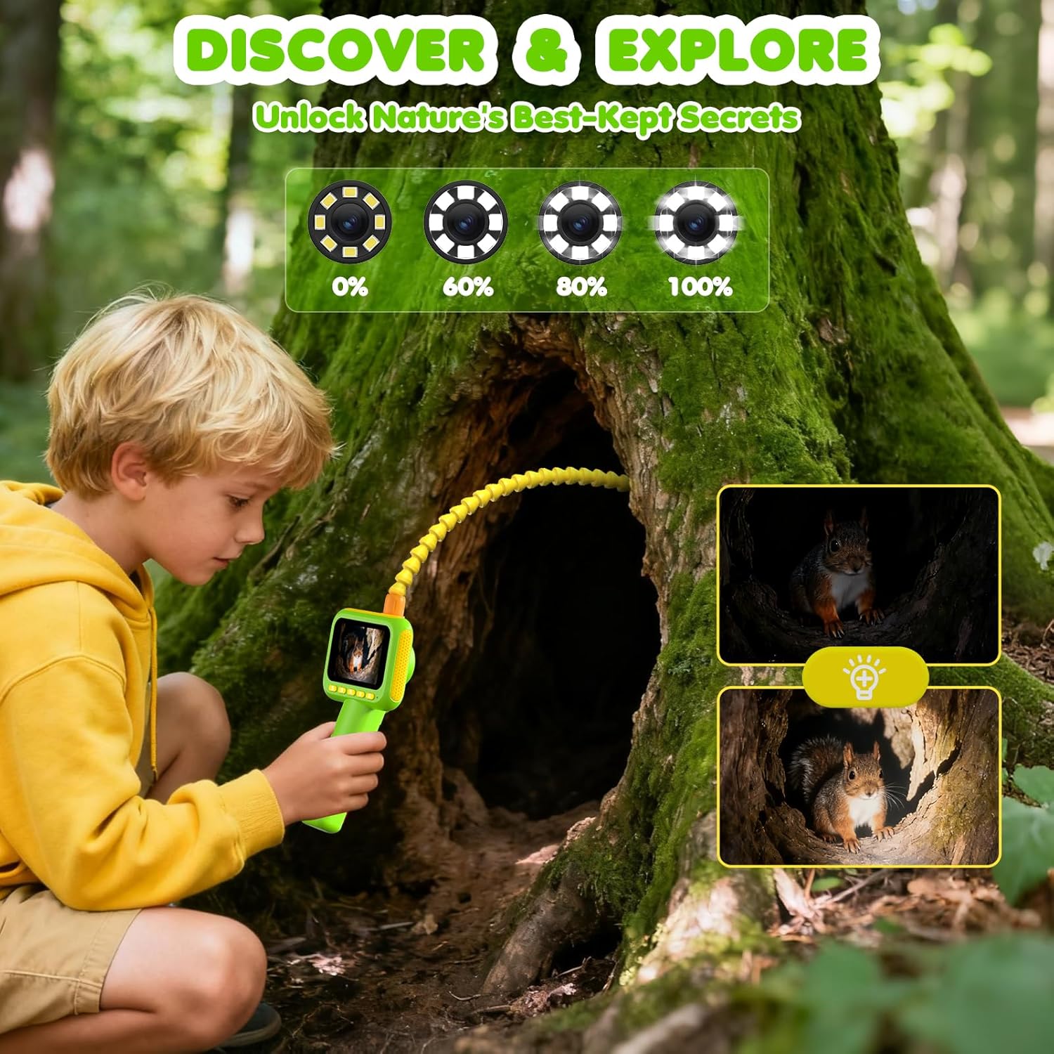 Kids Nature Education - Эндоскоп для детей, бороскоп-камера-змейка с подсветкой,